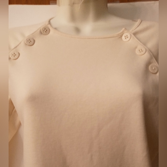 Ralph Lauren Women's Cream Button-Trim Cotton-Blend Knit Top Medium - Picture 3 of 5